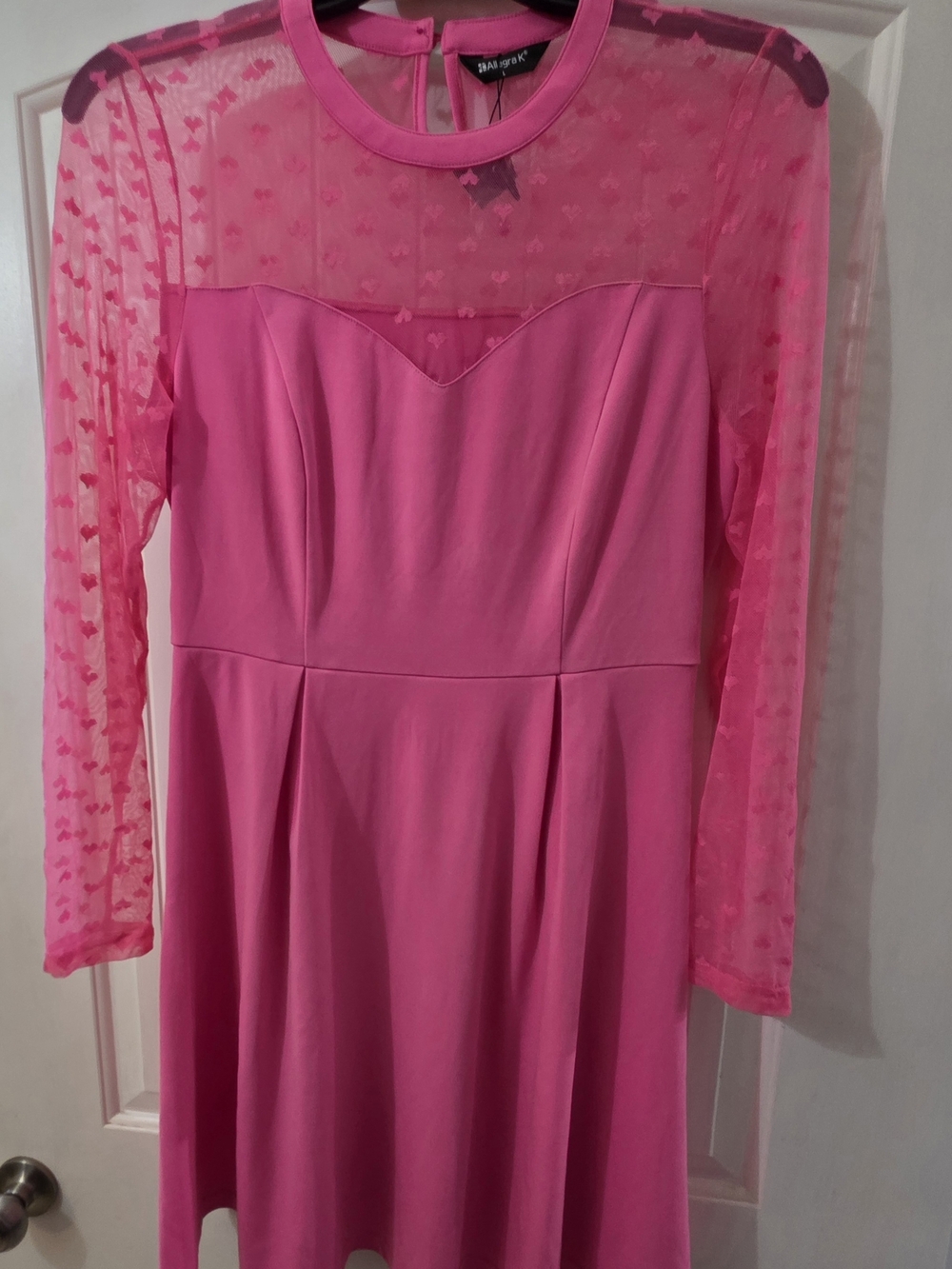 Allegra K Hot Pink Mesh Sleeve Midi Dress
